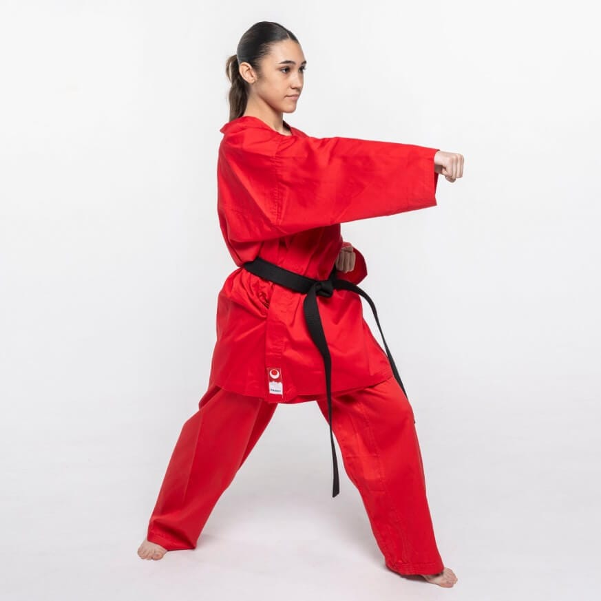 Fuji-Mae Karatedragt til træning blå eller rød 11 Rød Fuji Mae karatetrænings-kimono
