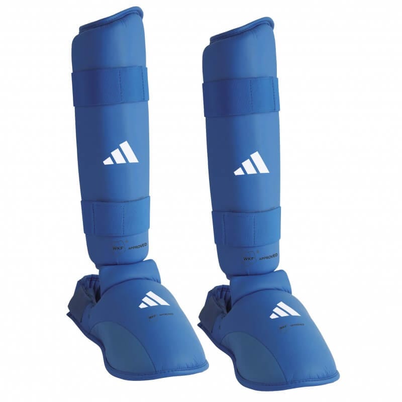 Adidas Karate skinnebens- og fodbeskyttere - blå, rød - WKF 6 Adidas Karate skinnebens- og fodbeskyttere - blå, rød - WKF
