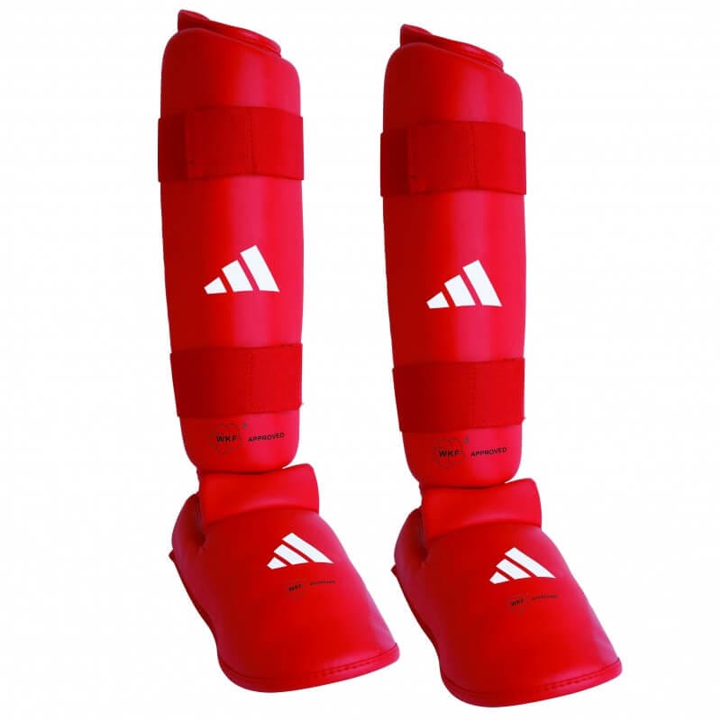 Adidas Karate skinnebens- og fodbeskyttere - blå, rød - WKF 7 Adidas karate skinnebens- og fodbeskyttere - rød - WKF