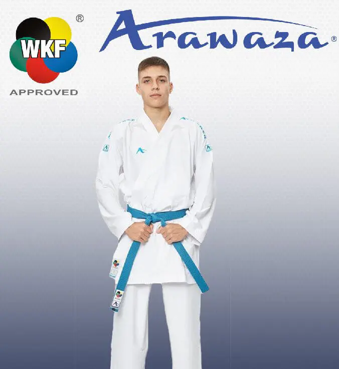 Kimono Arawaza Kumite Deluxe Evo Premier League rød/blå WKF 4 Arawaza