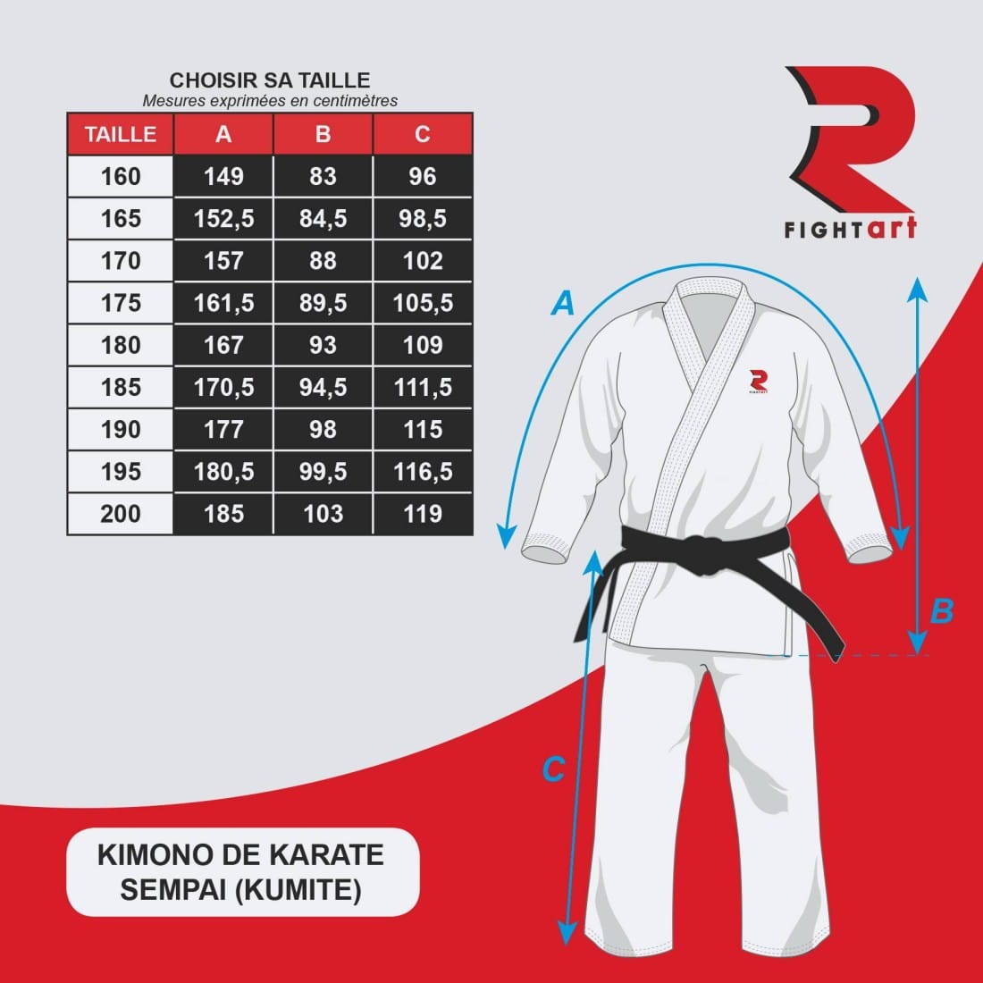 Keikogi karatedragt - Fight-Art (Copie) 4 kimono-karate-competition-kumite-modele-sempai-wkf taille